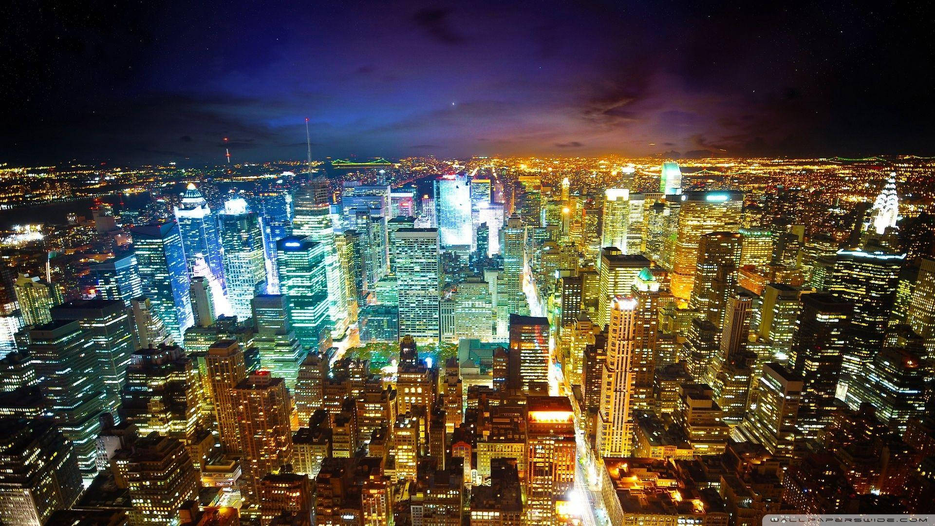 New York Night City Skyline Background