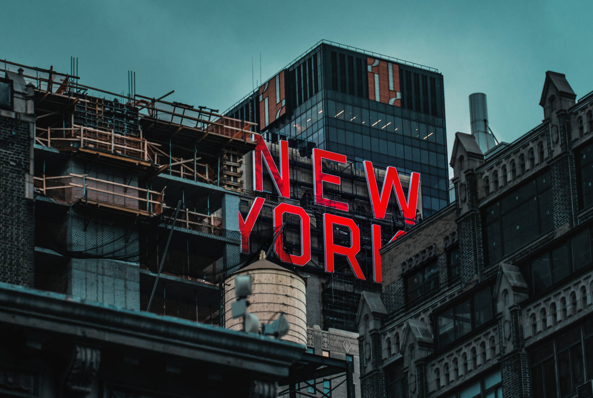 New York Red Building Sign Background