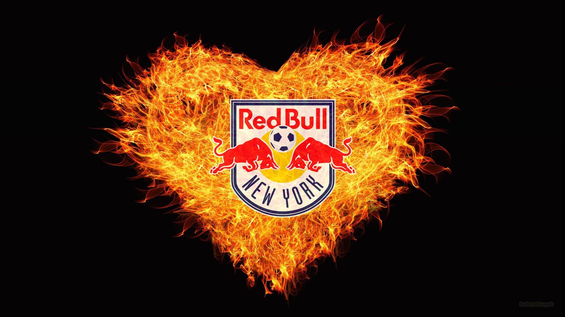 New York Red Bulls Heart-shaped Fire Background