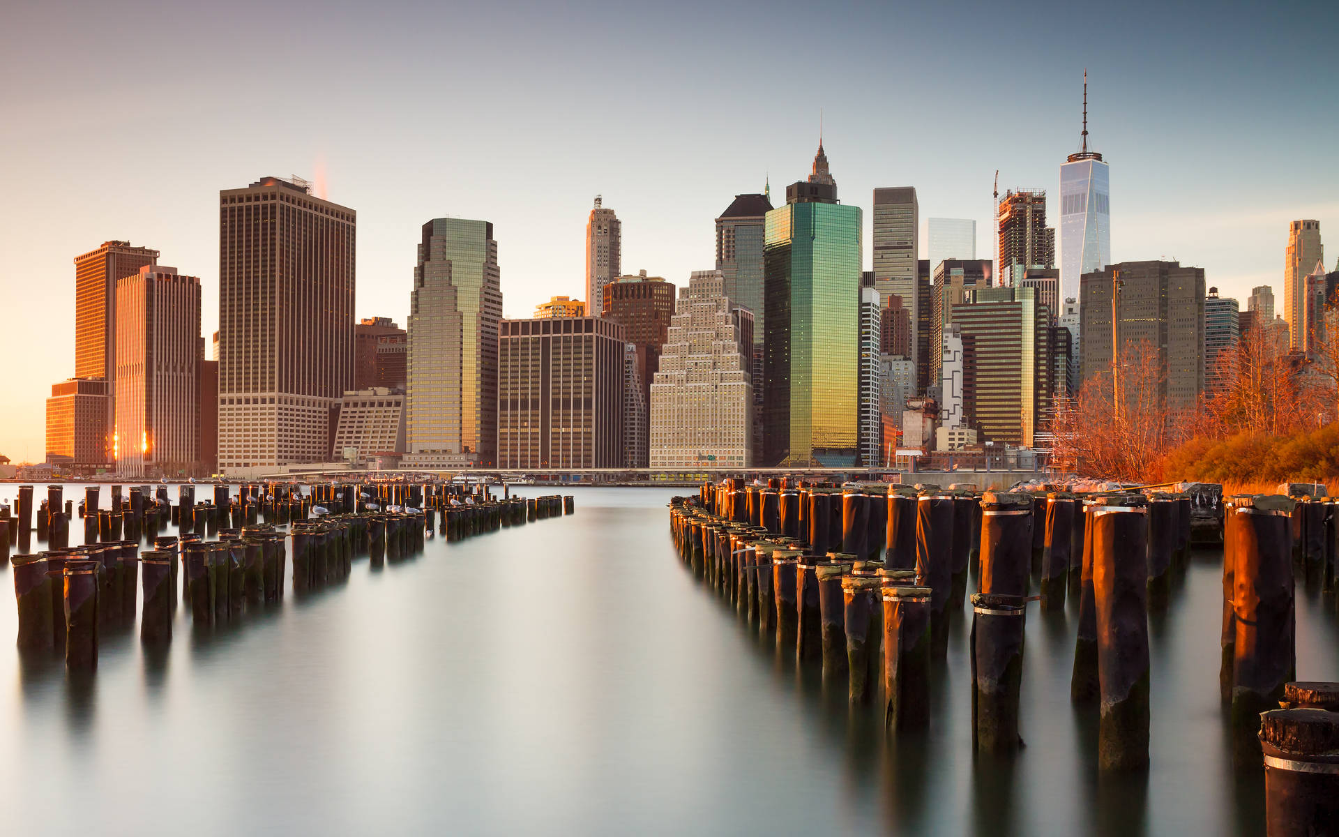 New York Skyline During Golden Hour Background