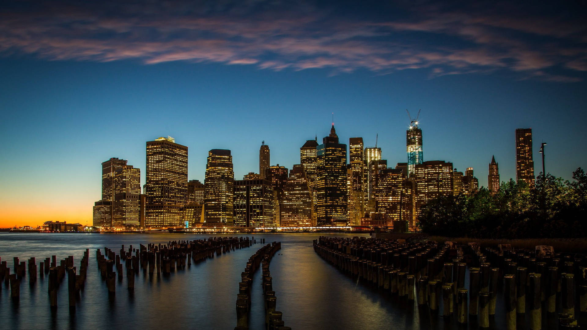 New York Skyline During Sunrise Background