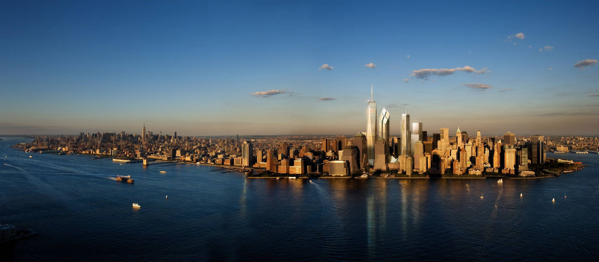 New York Skyline On Dual Monitors Background