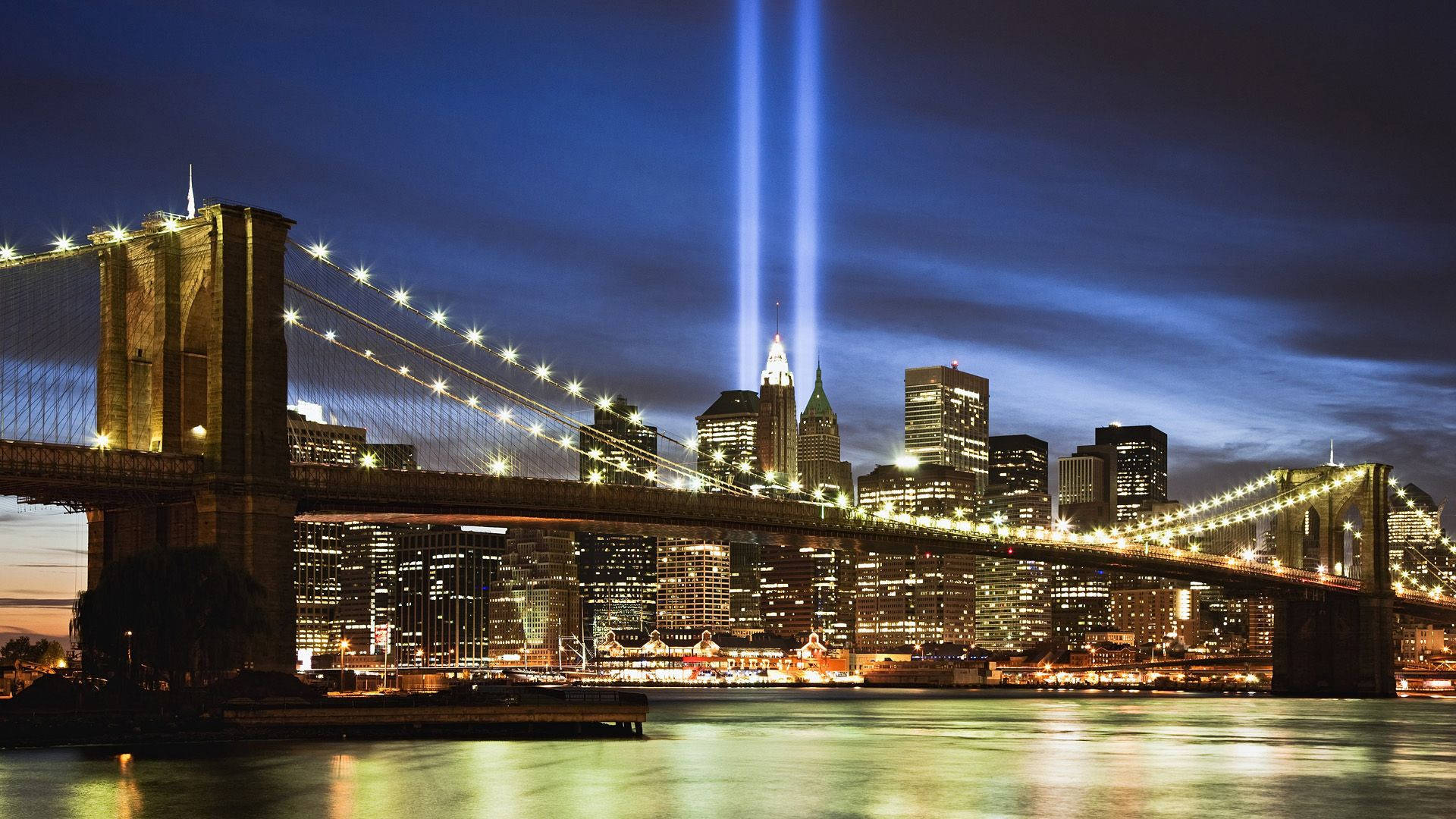 New York Skyline With Brooklyn Bridge View Background