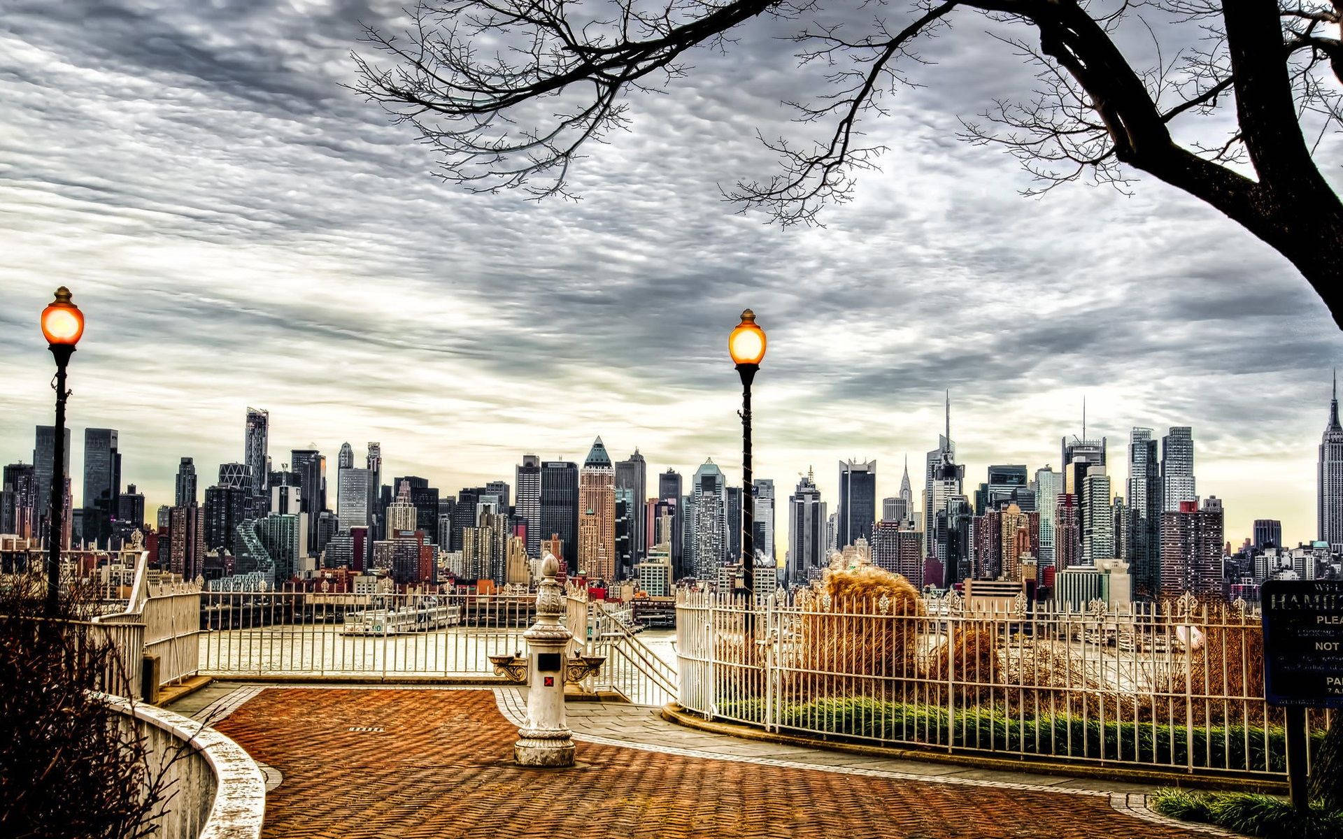 New York Skyline With Gray Clouds Background