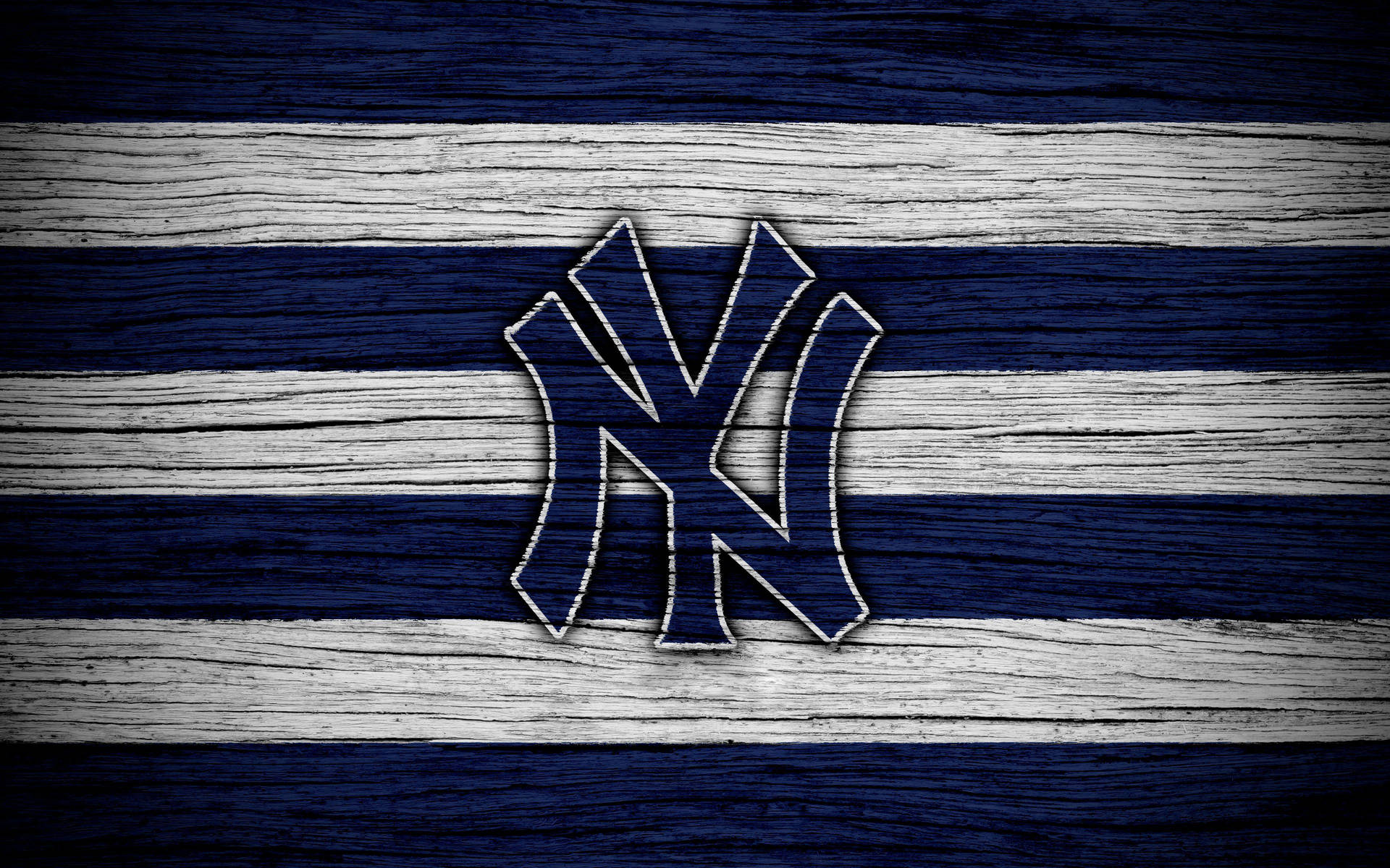 New York Yankees Logo Blue White Wood Background