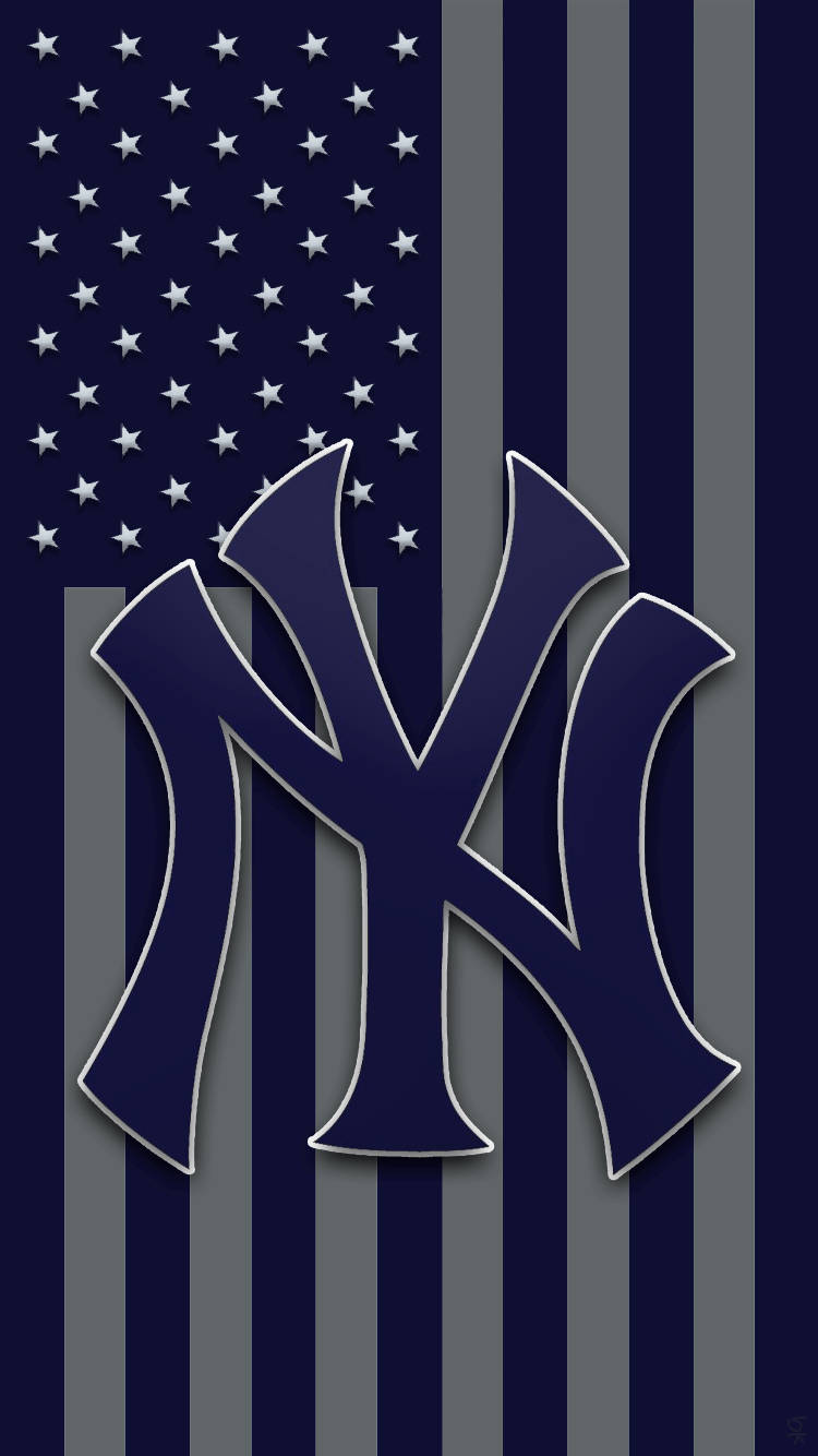 New York Yankees Logo On Blue Flag Background