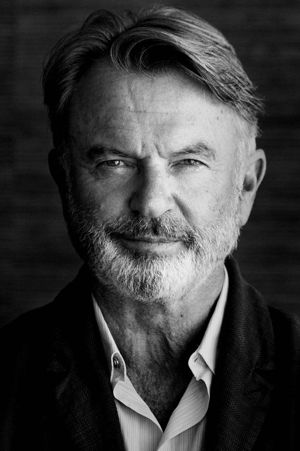 New Zealand Actor Sam Neill Black And White Portrait Background