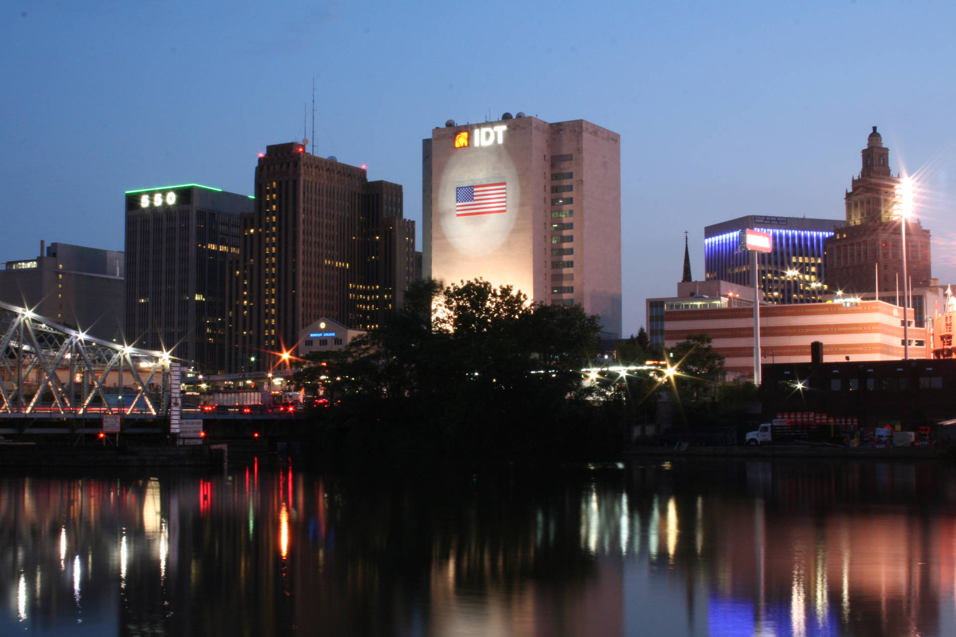 Newark Skyline Reflecting On Water Background