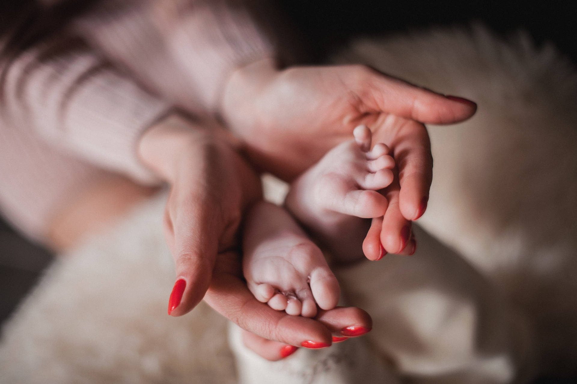 Newborn Baby Girl Red Nails Background