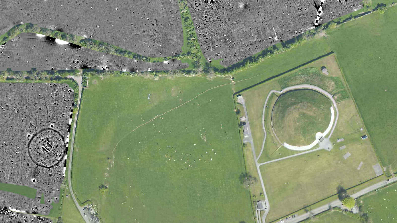 Newgrange In Satellite View Background