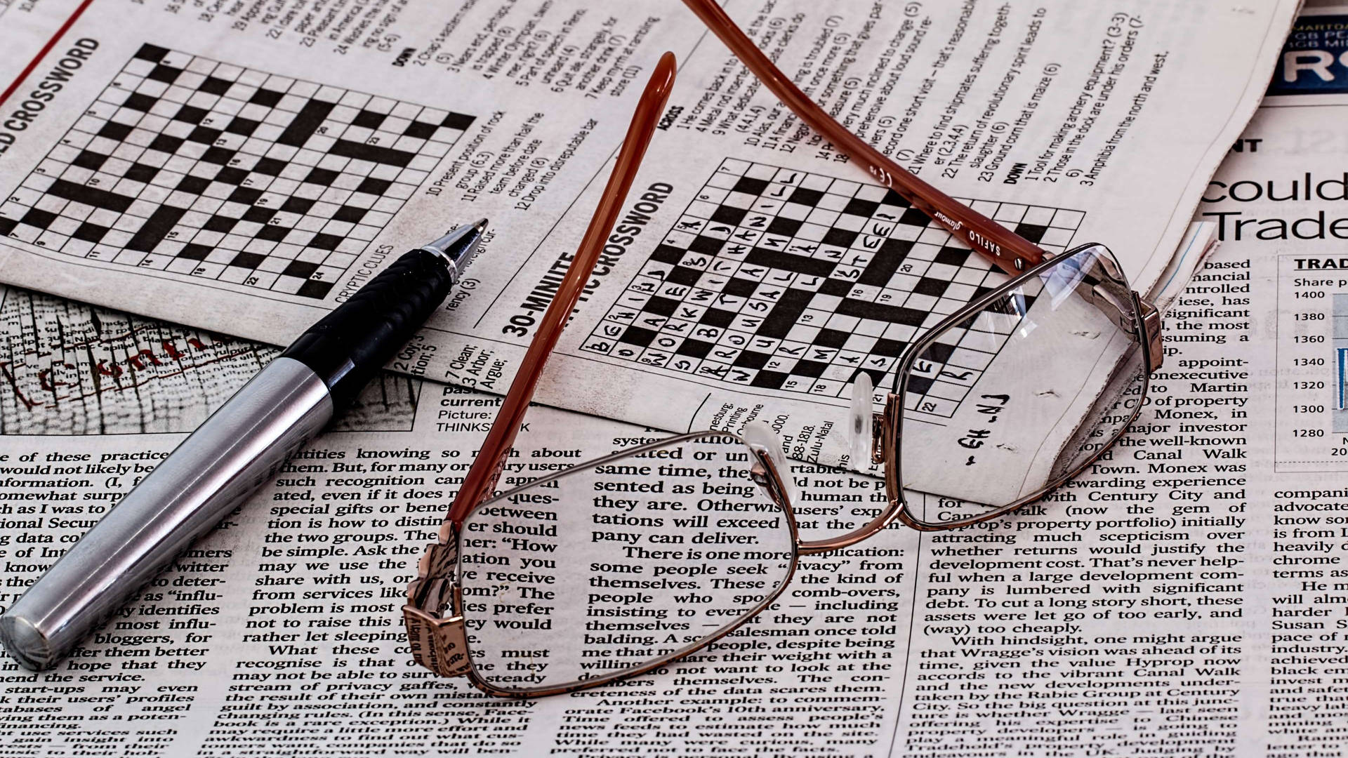 Newspaper Crossword Puzzle Glasses