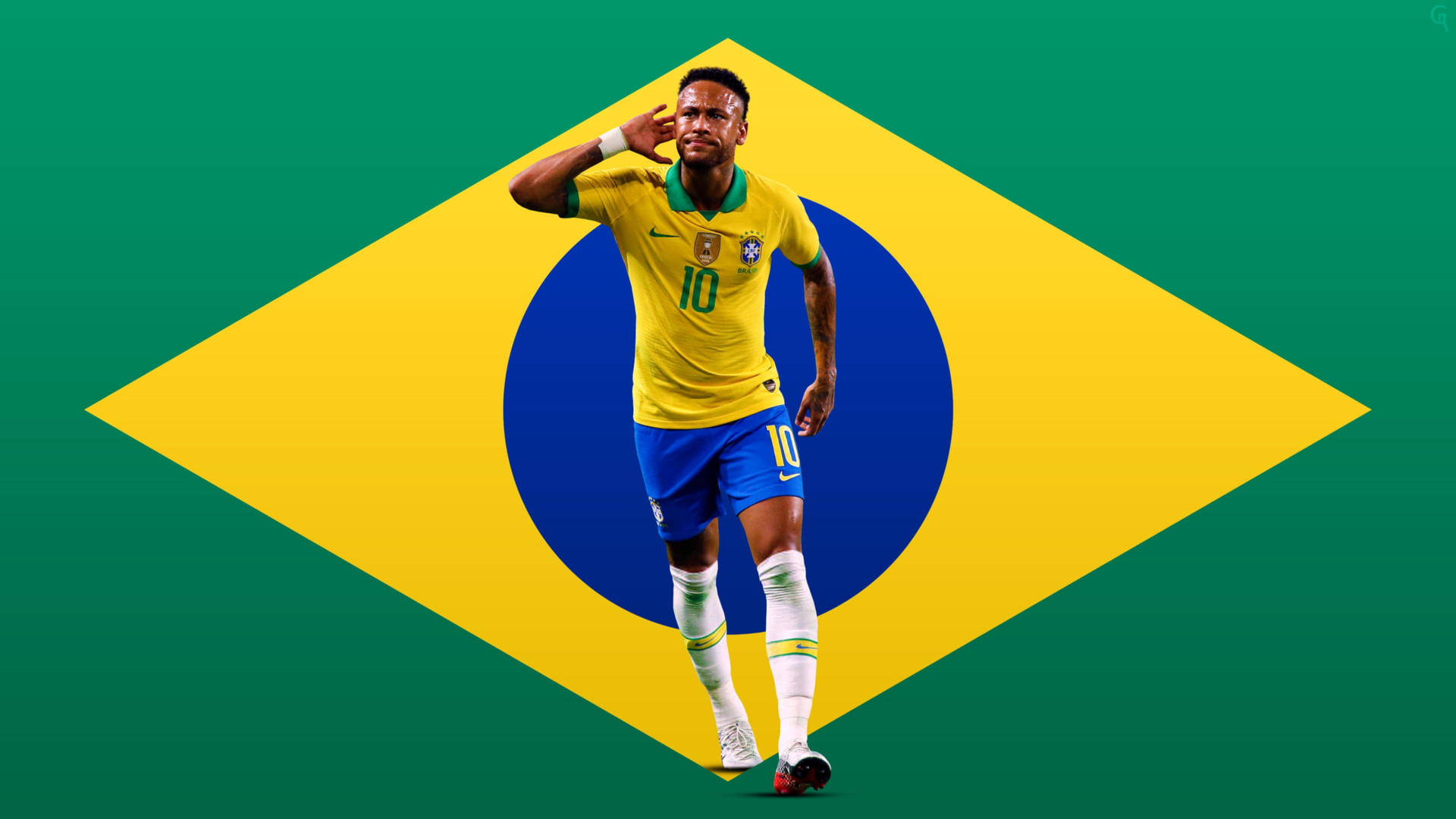 Neymar 4k On Simplified Brazil Flag Background