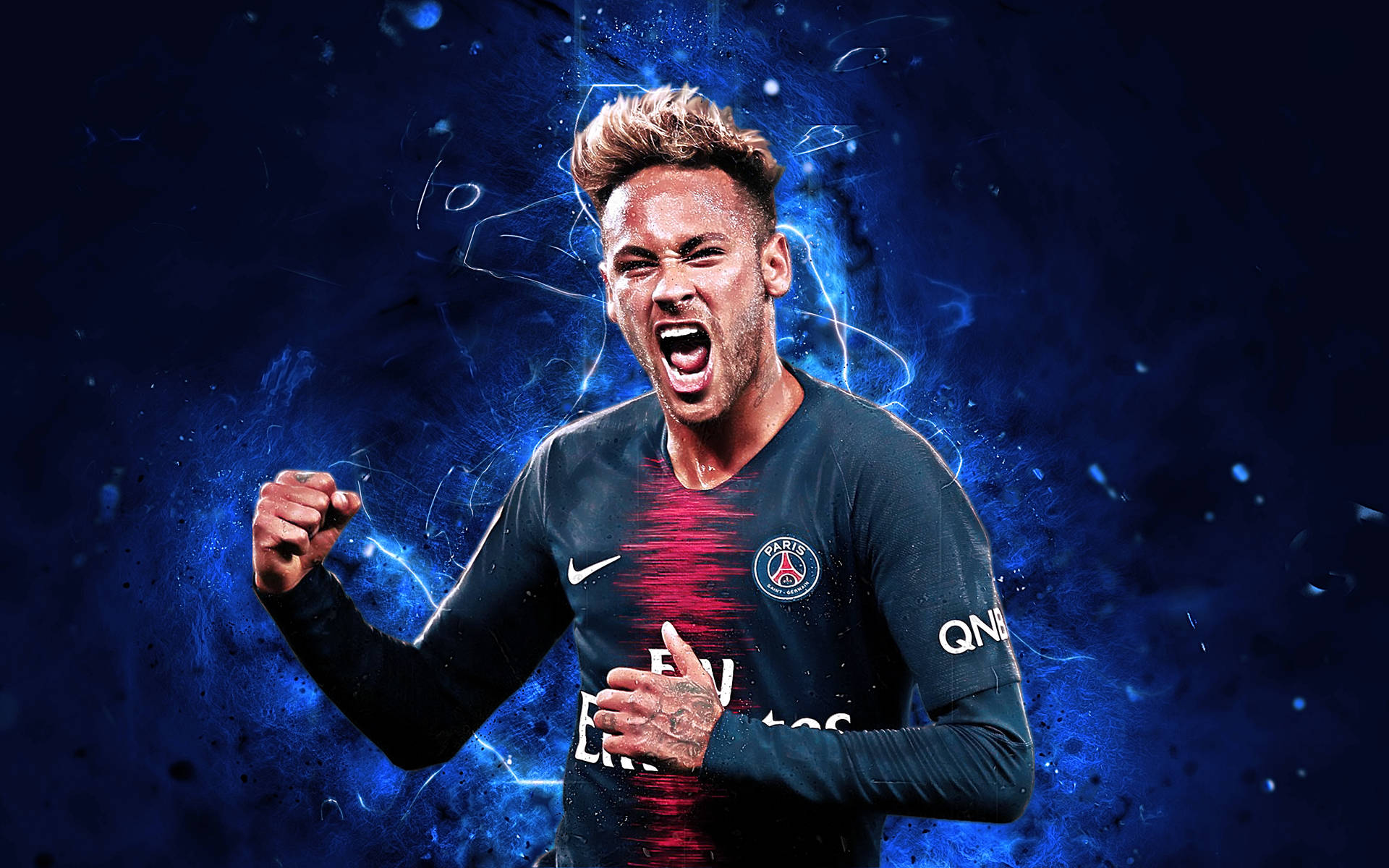 Neymar Celebrates A Goal With His Signature Air Punch. Background