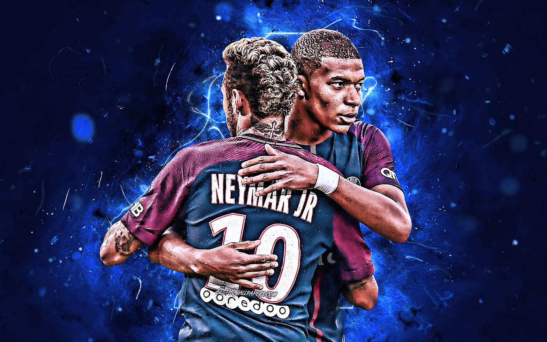 Neymar Hugging Mbappe Fanart Background