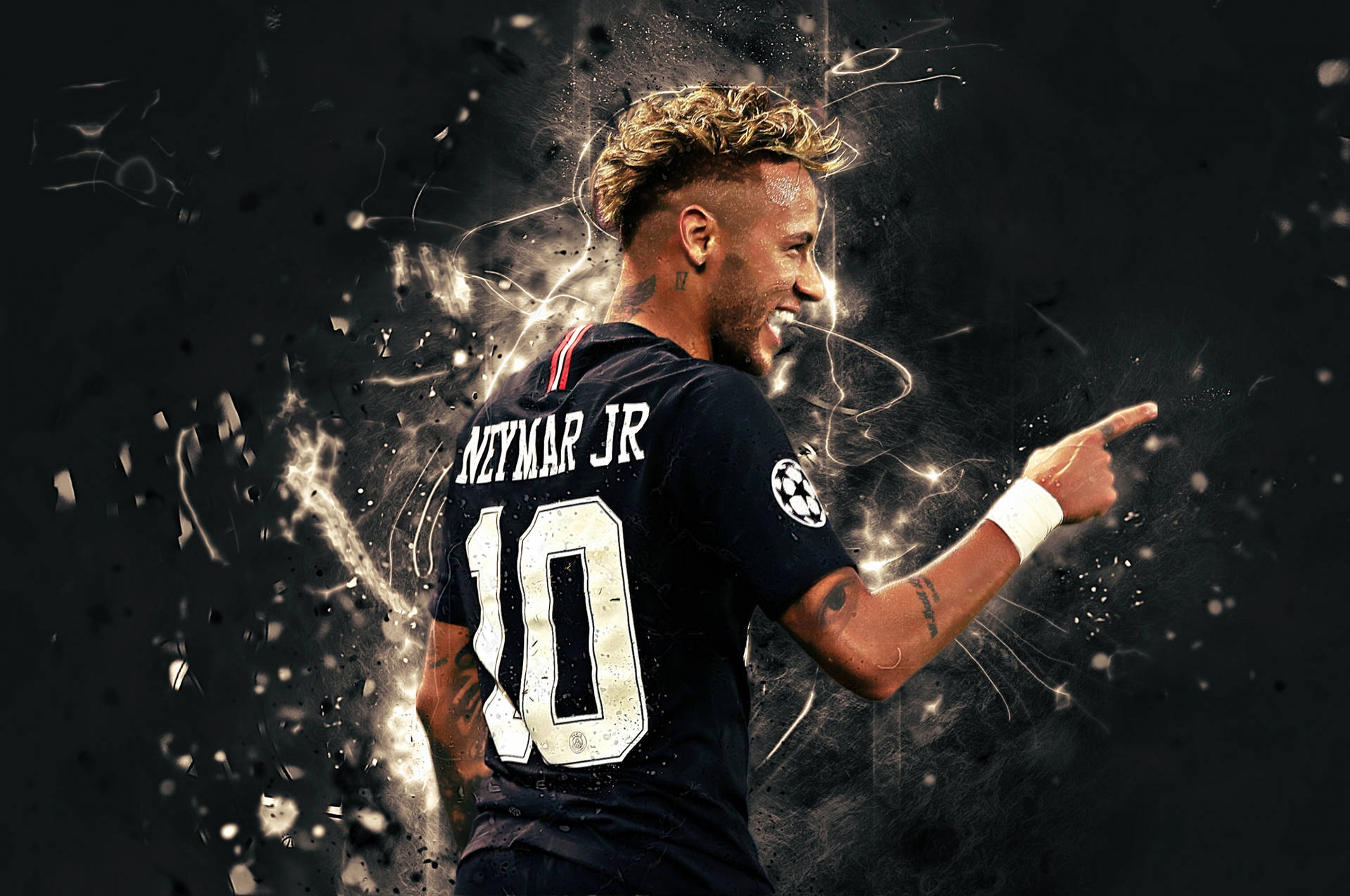 Neymar In Black Glitch Fan Art Background