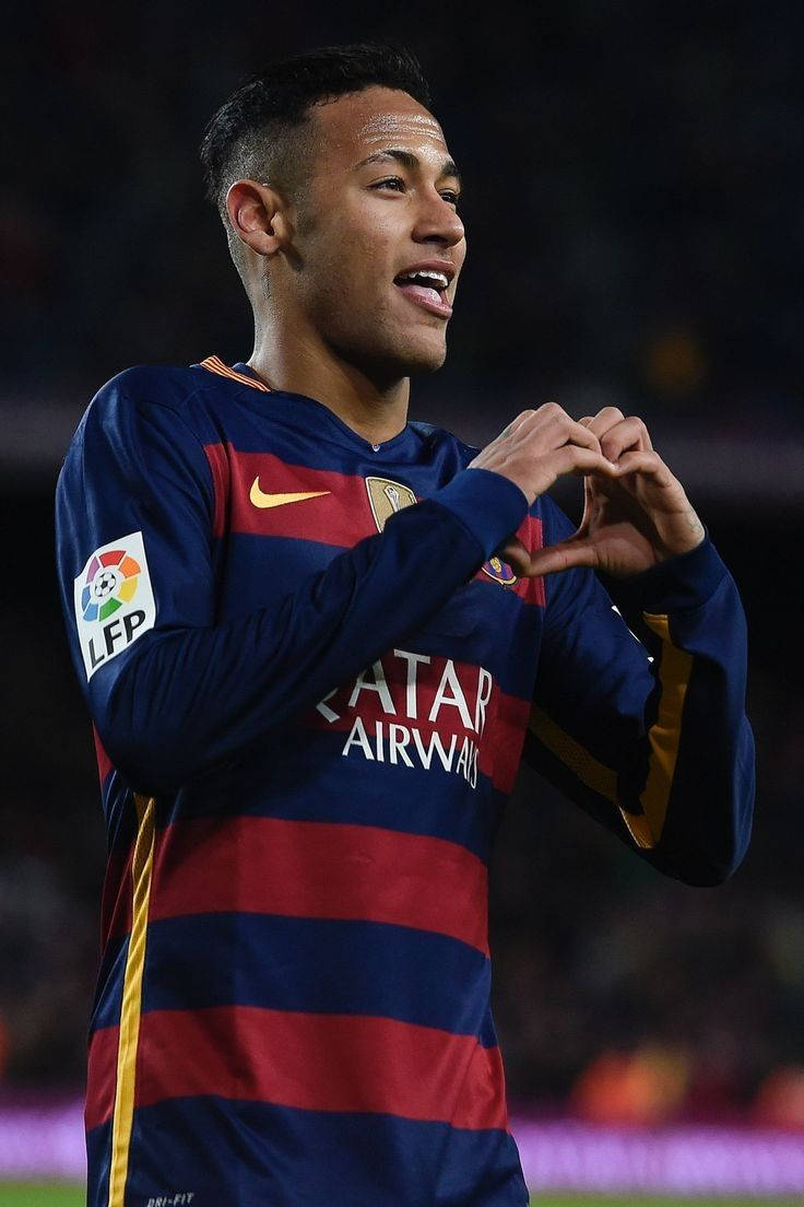 Neymar Overtakes Opponents With Heart-hand Symbol Background