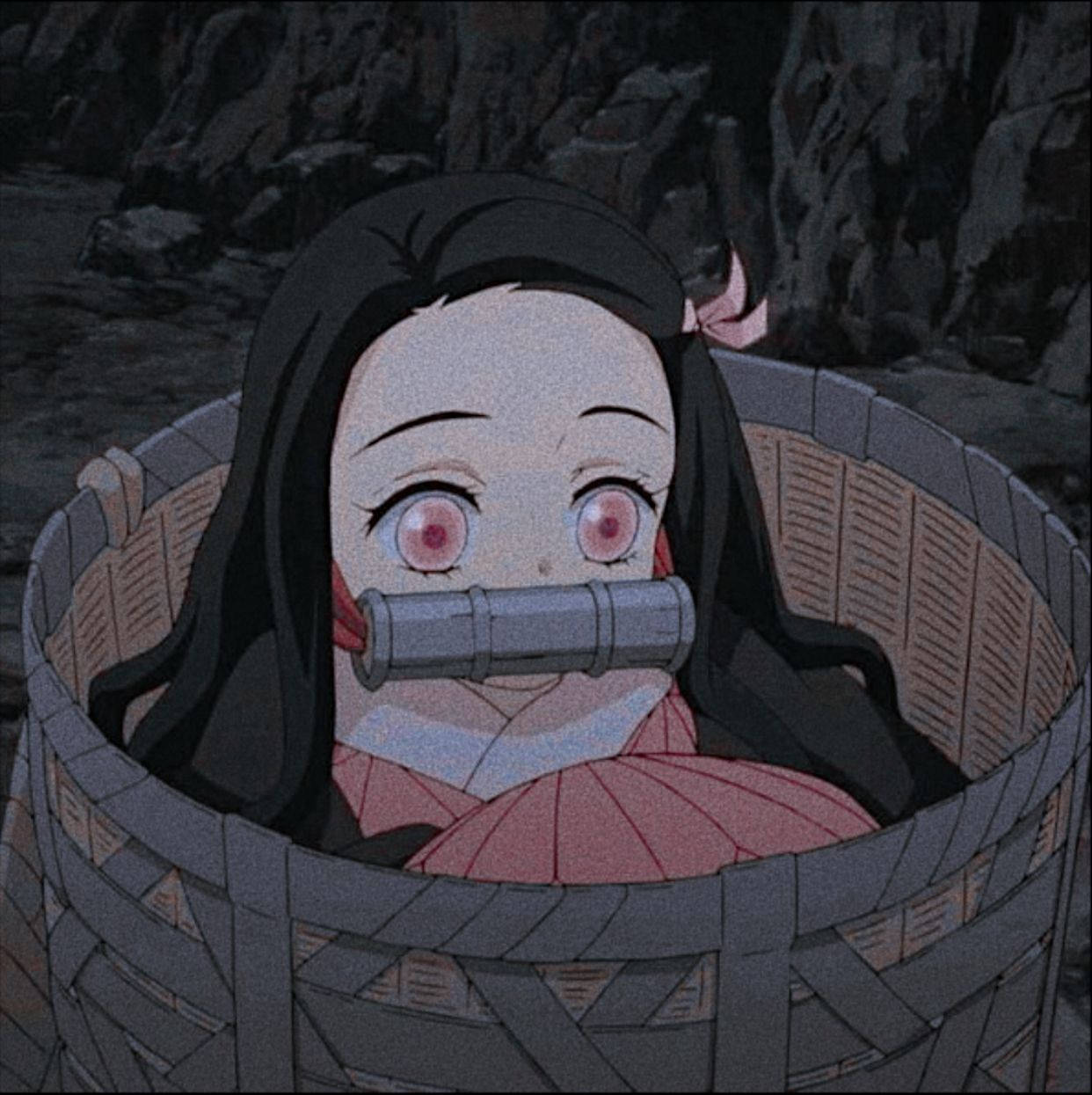 Nezuko Aesthetic Sitting Inside Wooden Container Background