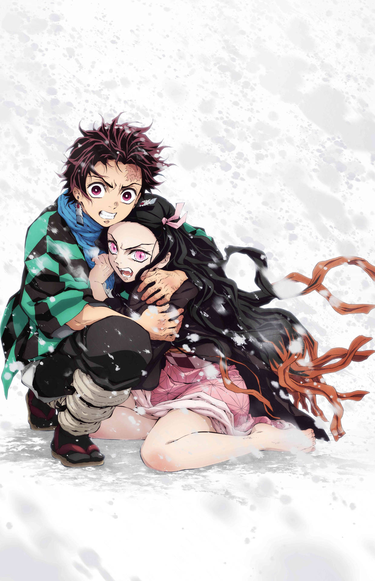 Nezuko And Tanjiro Kamado In Snow Background