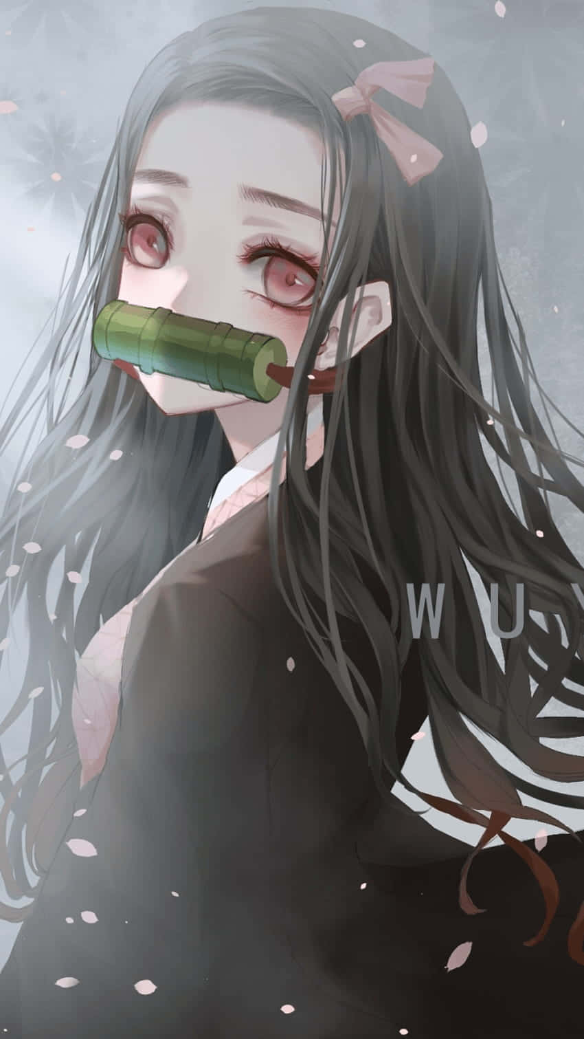 Nezuko Kamado Cute Demon Slayer Side View Portrait Background
