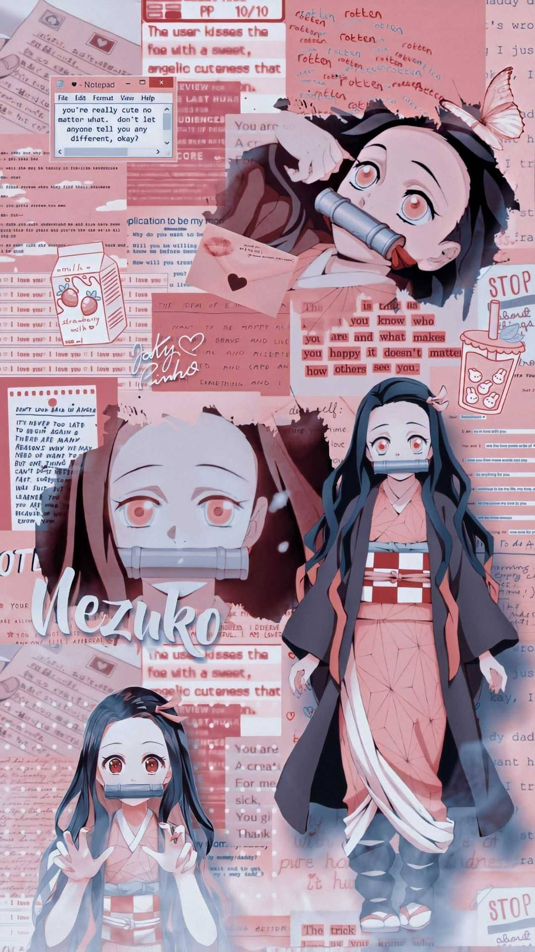 Nezuko Phone Notes And Letters Background