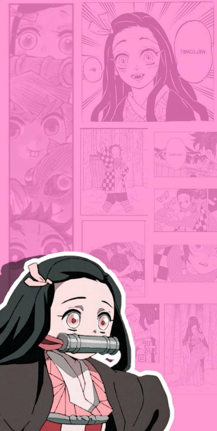 Nezuko Phone Pink Panel Background