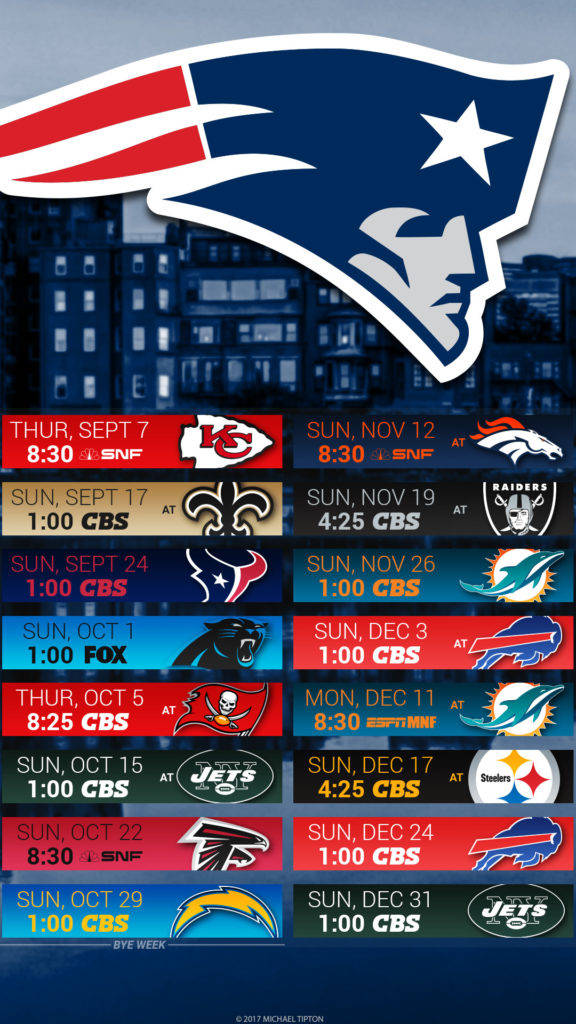 Nfl Patriots Logo With Game Schedule Background