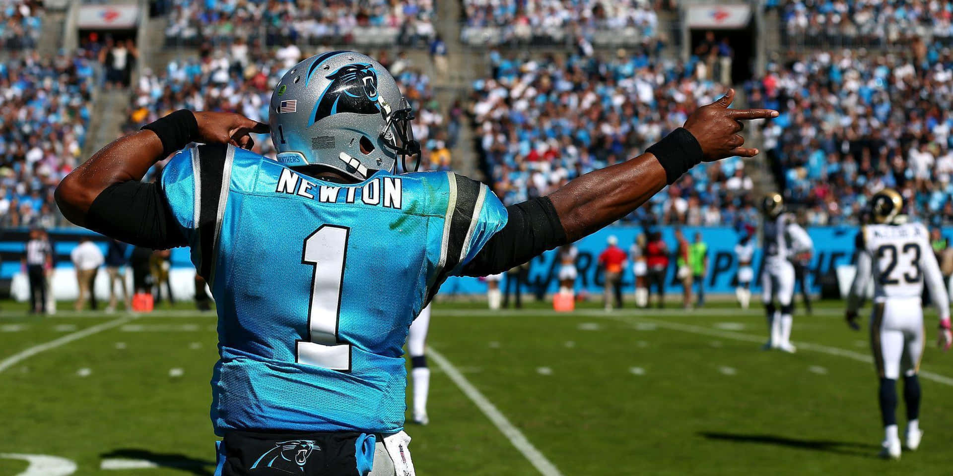 Nfl Star Cam Newton Throwing A Touchdown Background