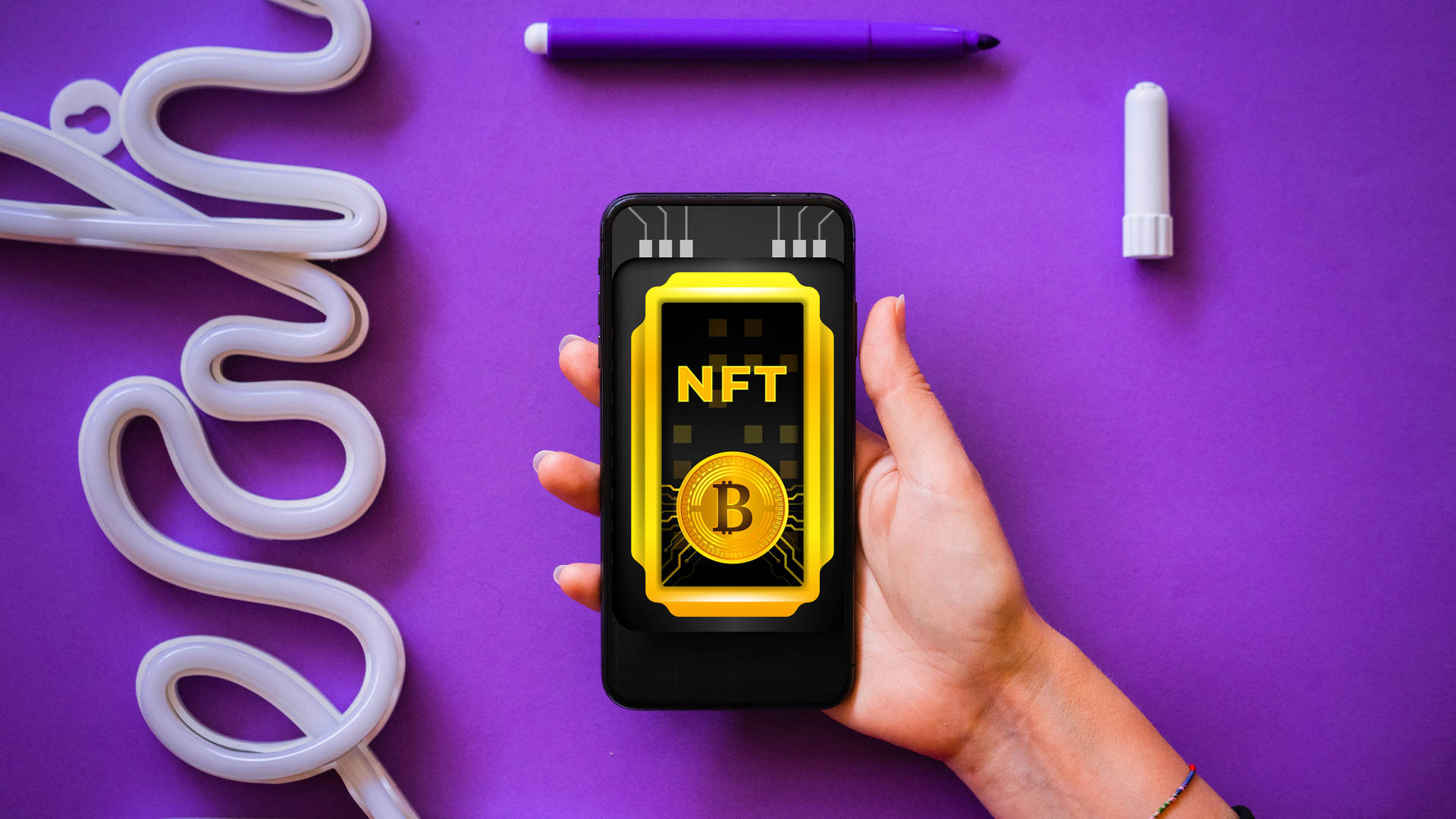 Nft Bitcoin On Phone Background