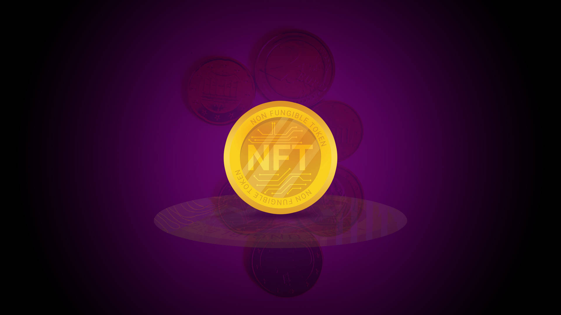 Nft Gold Coin Purple Background