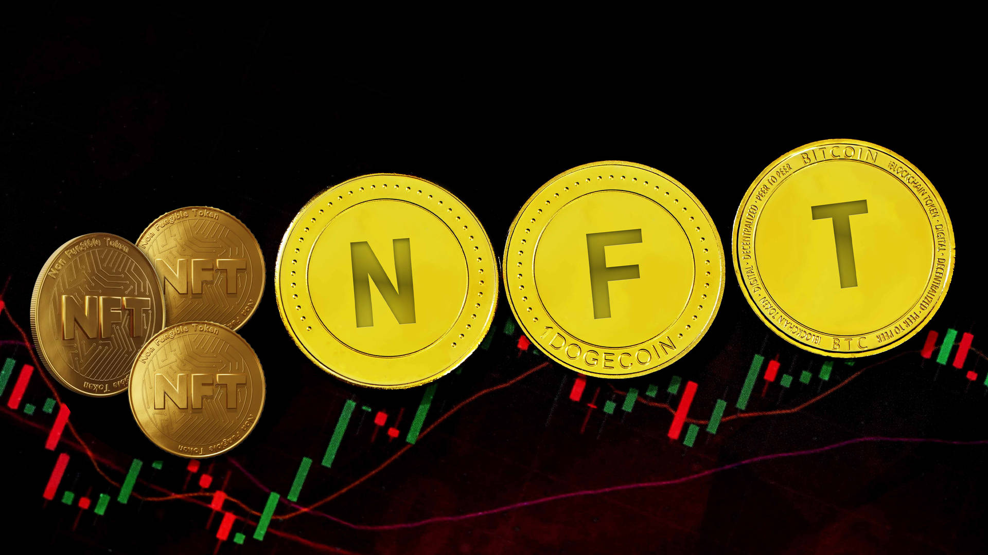 Nft Gold Coins Stock Market Background