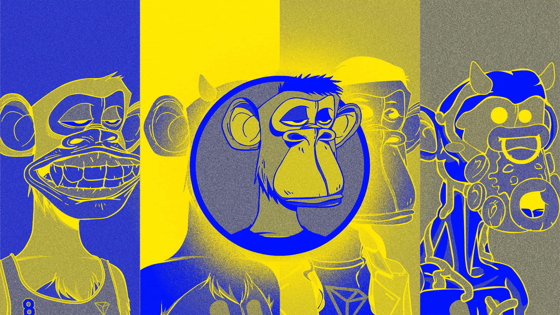 Nft Monkey Blue Yellow Hologram Art