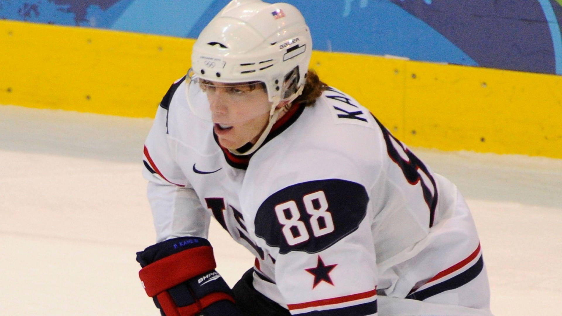 Nhl Star Patrick Kane In Action Playing For Team Usa