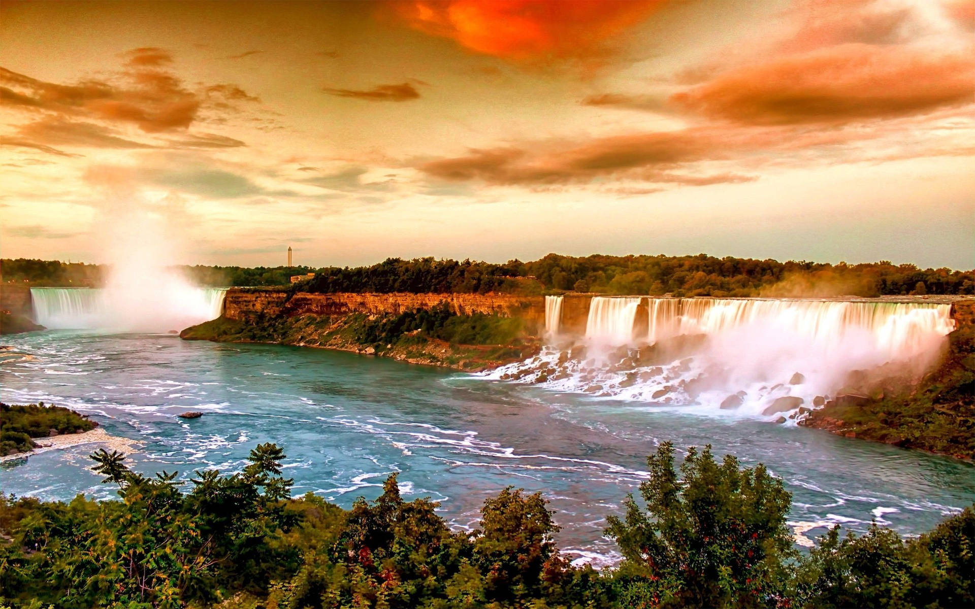 Niagara Falls At Sundown Background