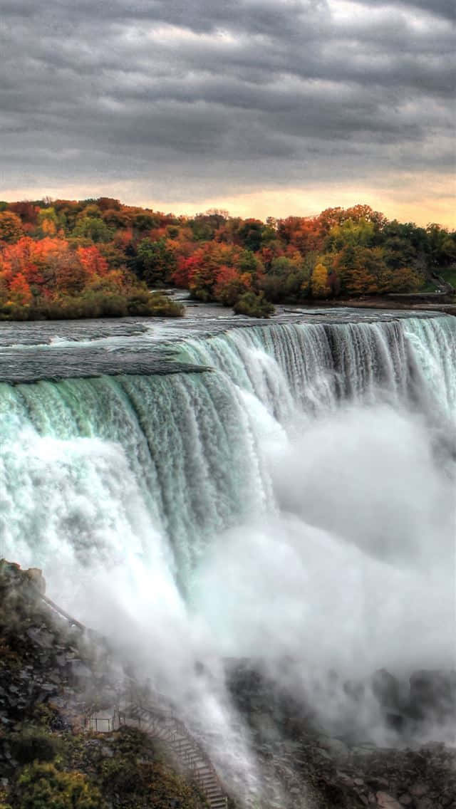 Niagara Falls Canada With Stormy Sky Background