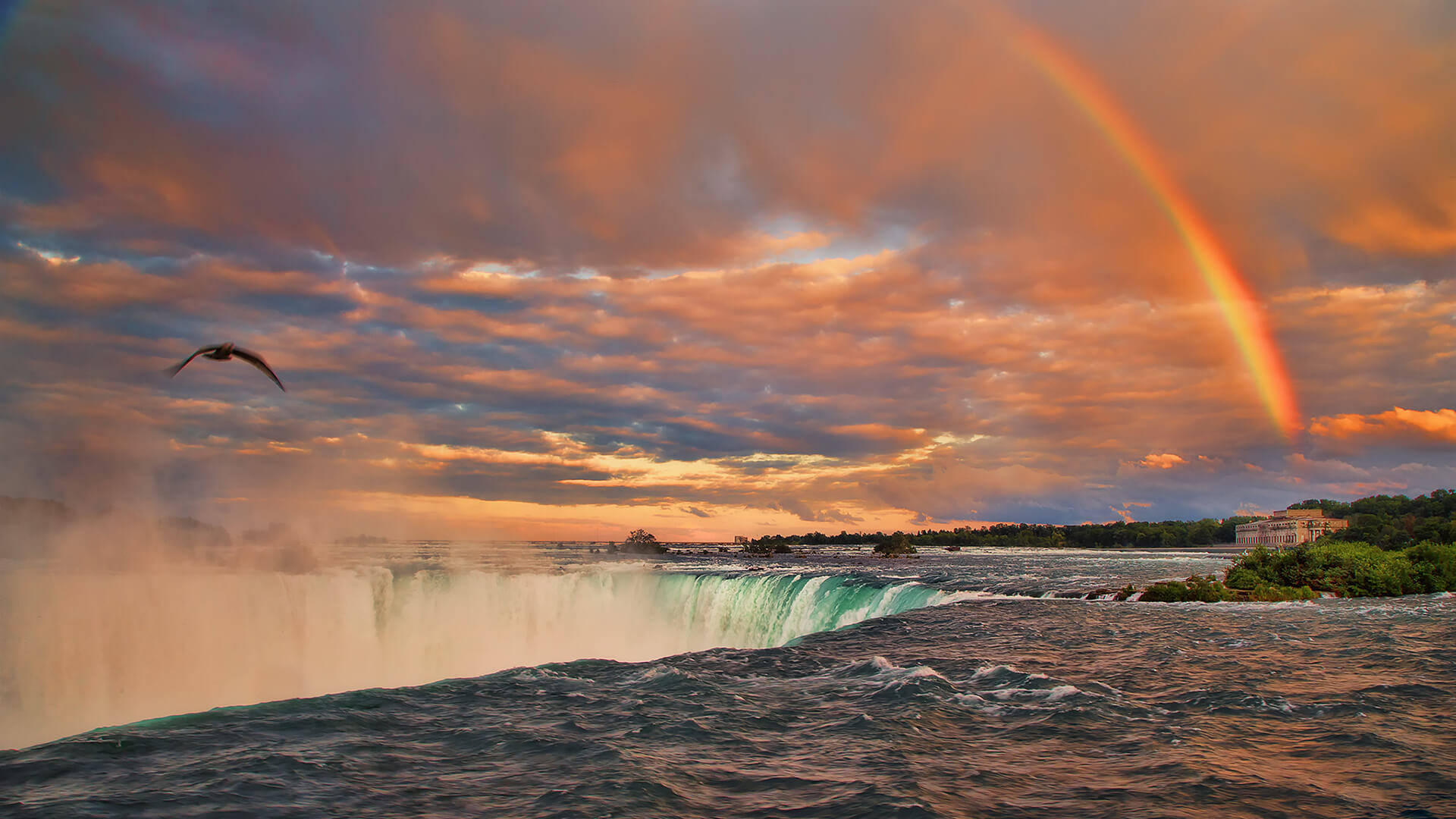 Niagara Falls Rainbow Sunset Background