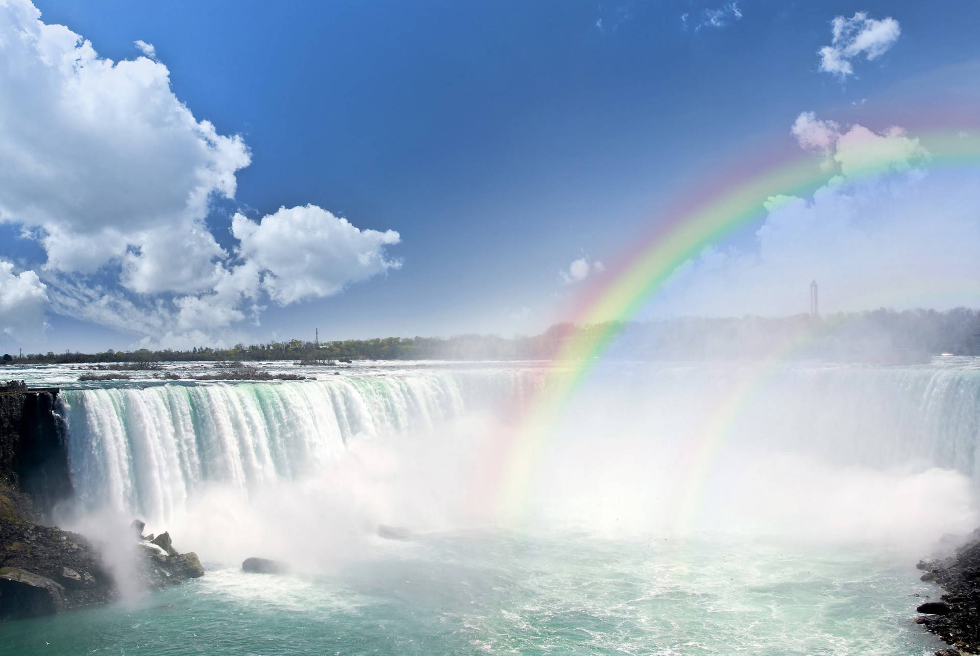 Niagara Falls With Rainbow Background