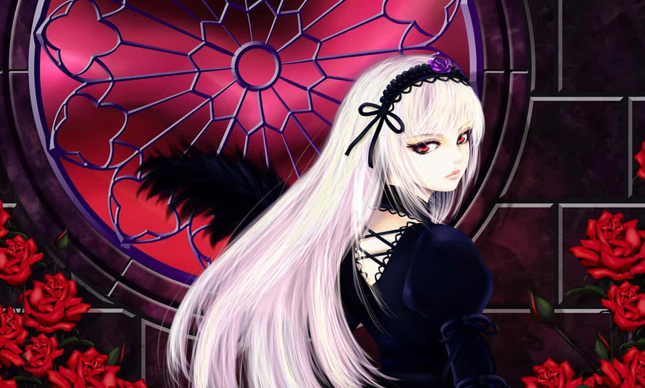 Nice Anime White Hair Black Dress Background