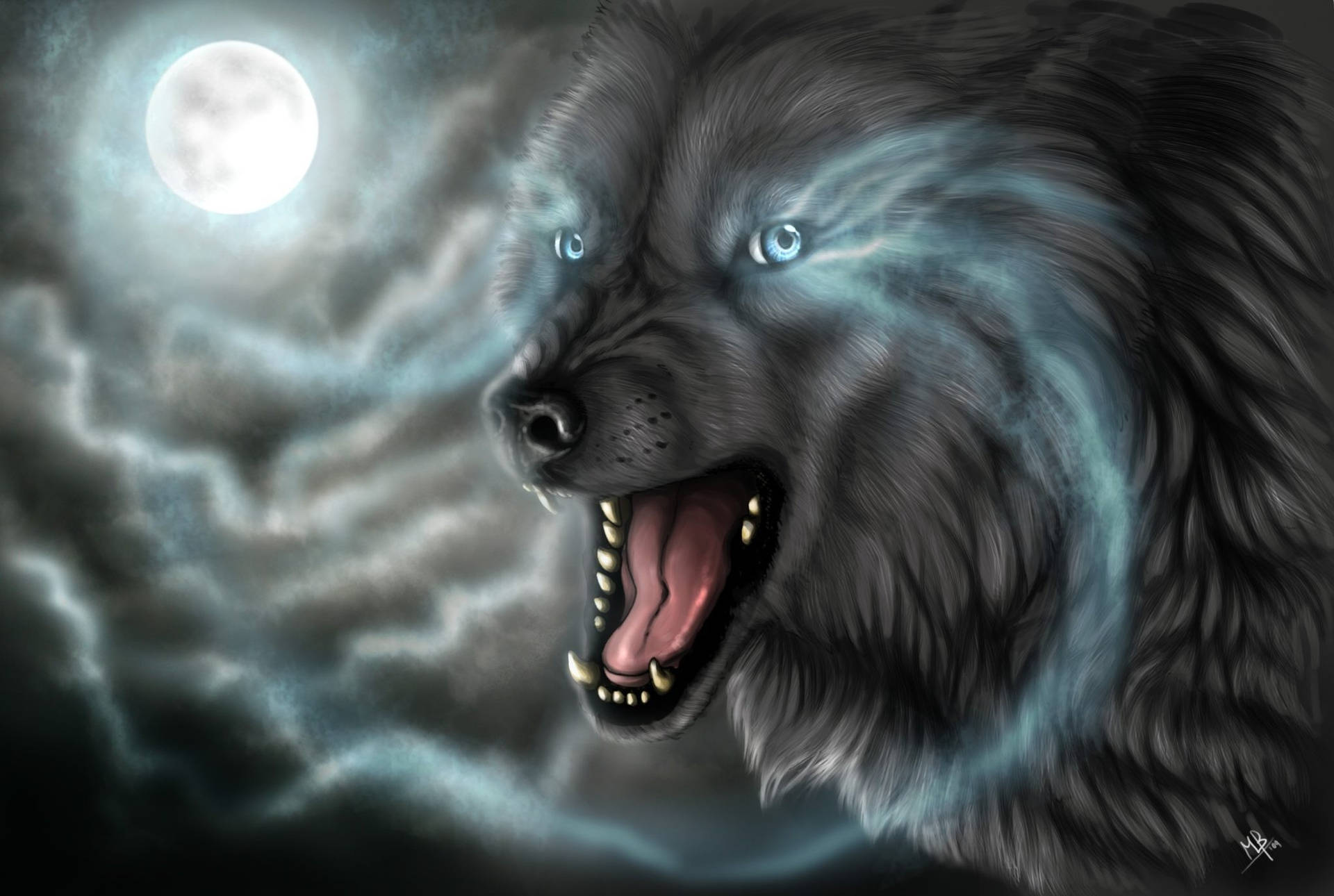 Nice Gray Wolf During Full Moon Background