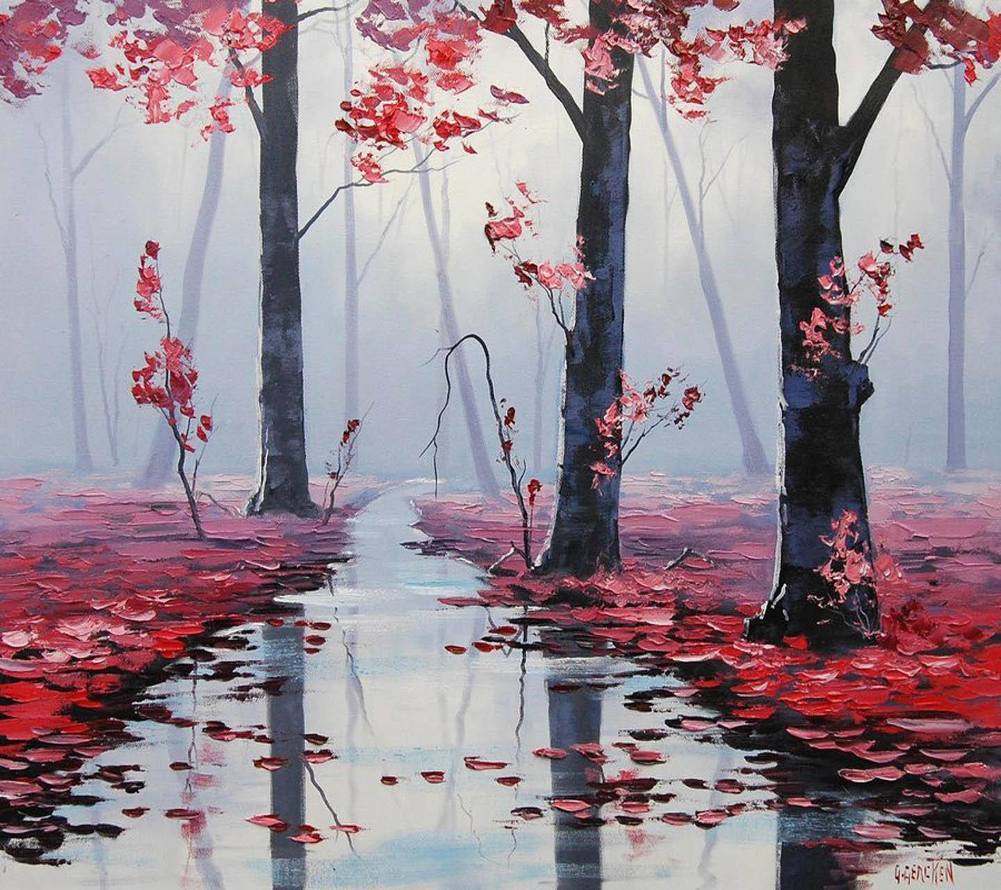 Nice Red Tree And Lake Background