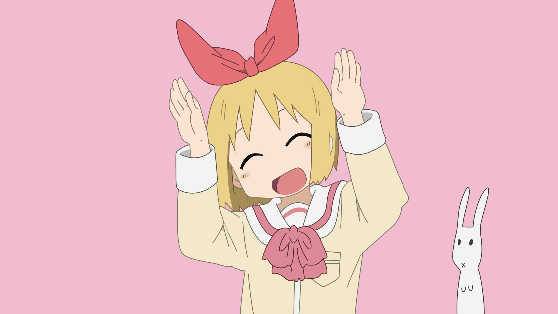 Nichijou Happy Haruna With Rabbit Background
