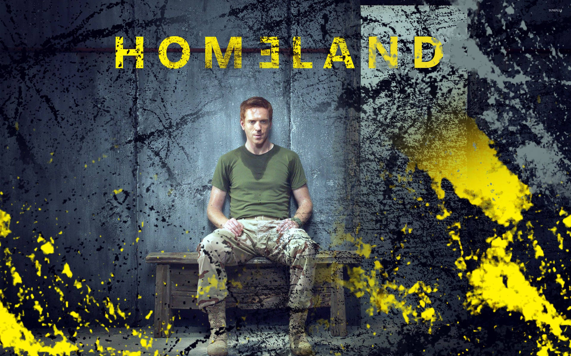 Nicholas Brody Standing Under Homeland Yellow Banner Background