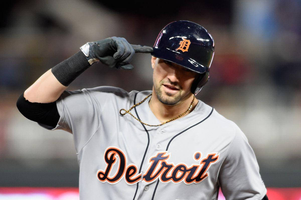 Nick Castellanos Pointing At His Helmet