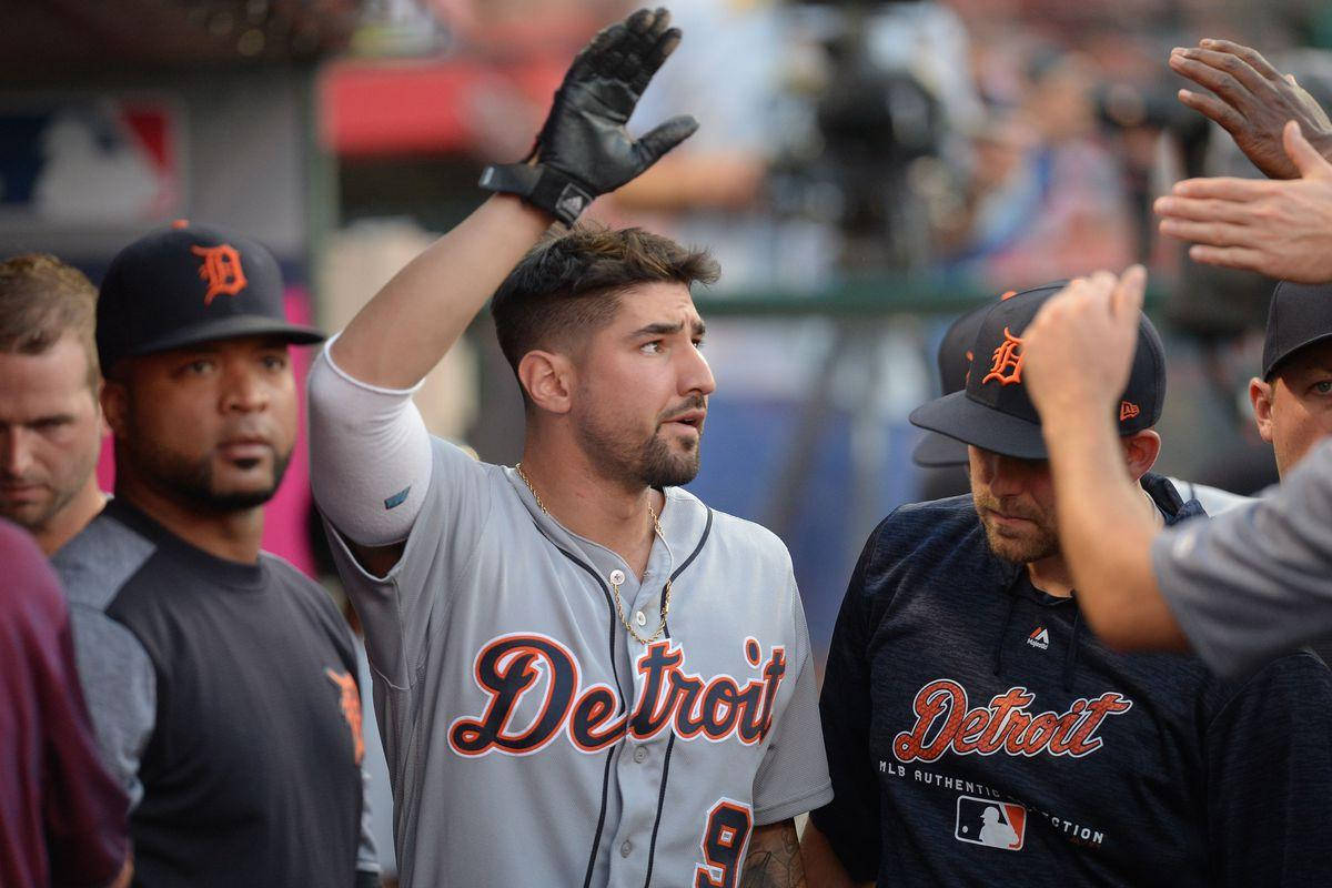 Nick Castellanos Raises A Gloved Hand Background