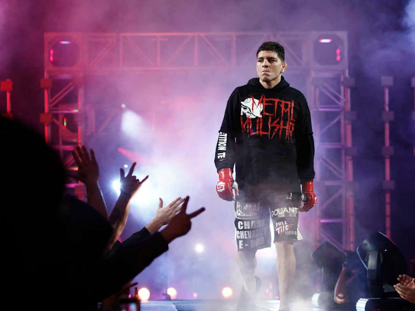 Nick Diaz Making His Marked Entrance In Mixed Martial Arts Background