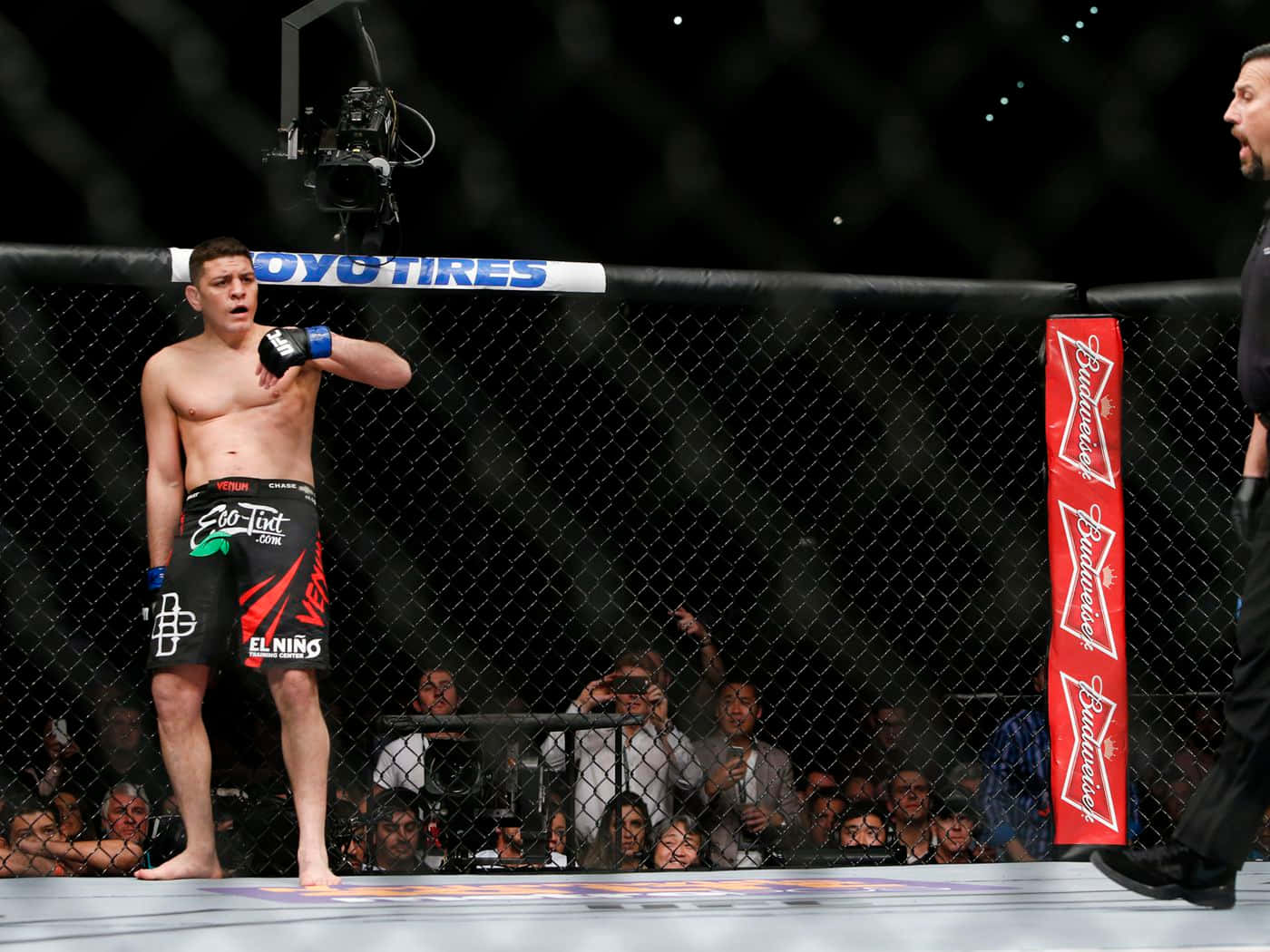 Nick Diaz On The Platform Within The Cage Background