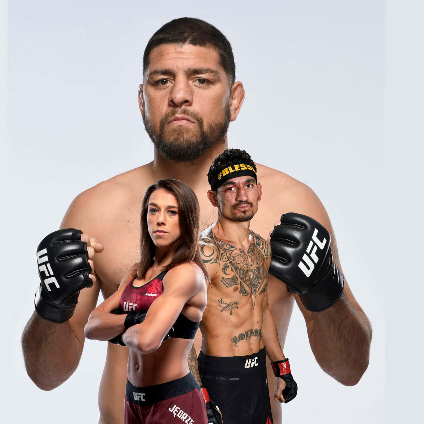 Nick Diaz With Joanna Jędrzejczyk And Max Holloway Background