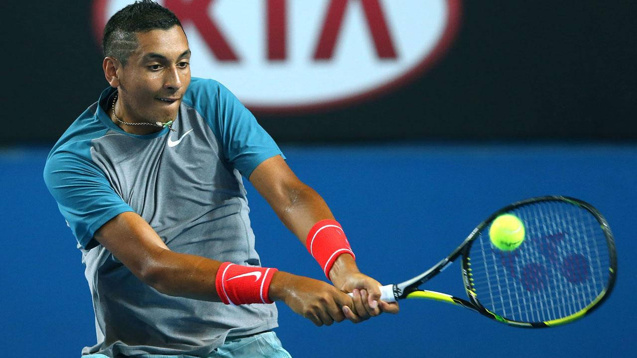 Nick Kyrgios In A Tennis Match Background