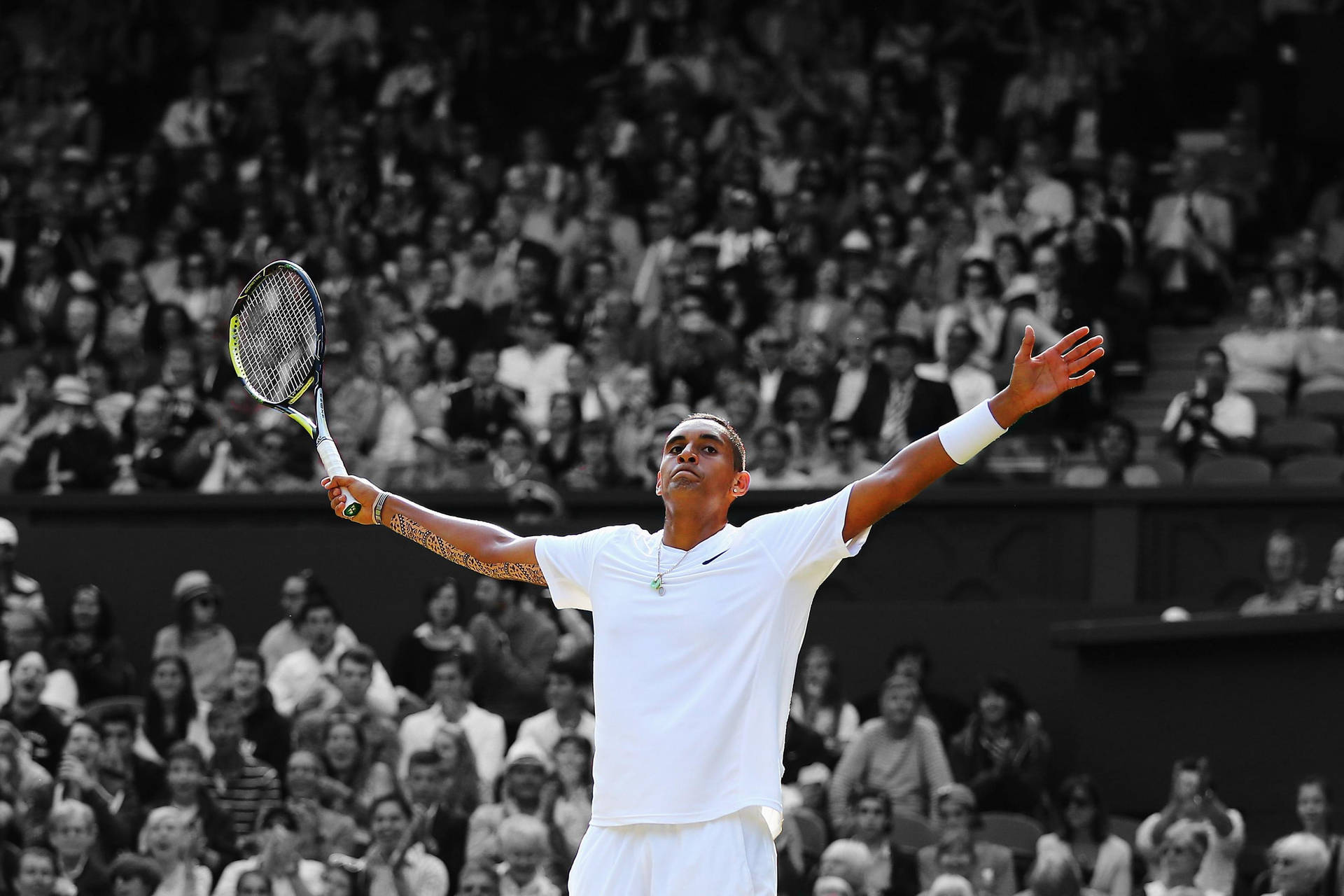 Nick Kyrgios Surrounded By Fans Background