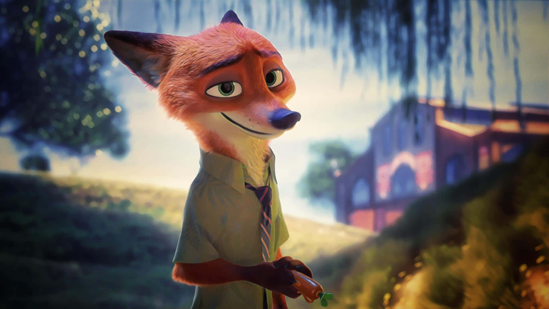 Nick Wilde Smiling Charming Fox Background