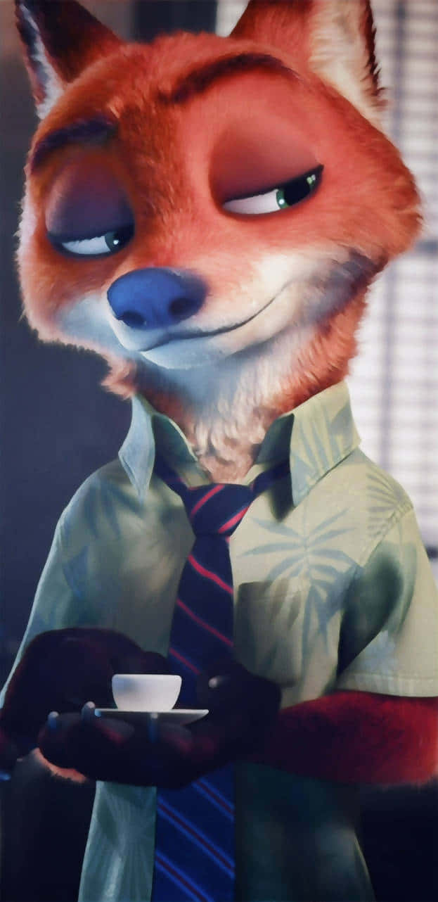 Nick Wilde Smirkwith Coffee Cup Background